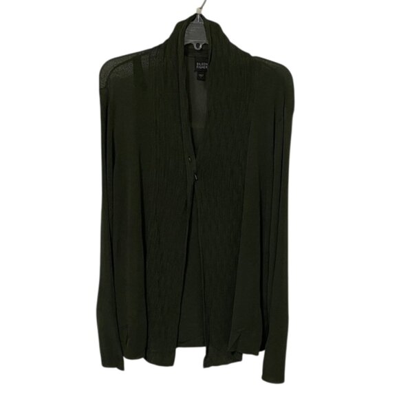 Eileen Fisher Green Knit 2 Pc Sweater Set Womens Size Large Open Cardigan Tank - Picture 1 of 15